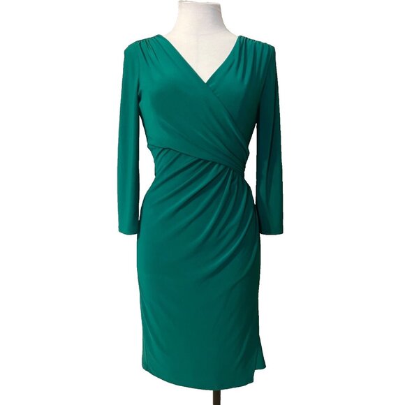 Ralph Lauren Dress 4 Green 3/4 Long Sleeve Stretch Washable Career Church - Picture 2 of 14
